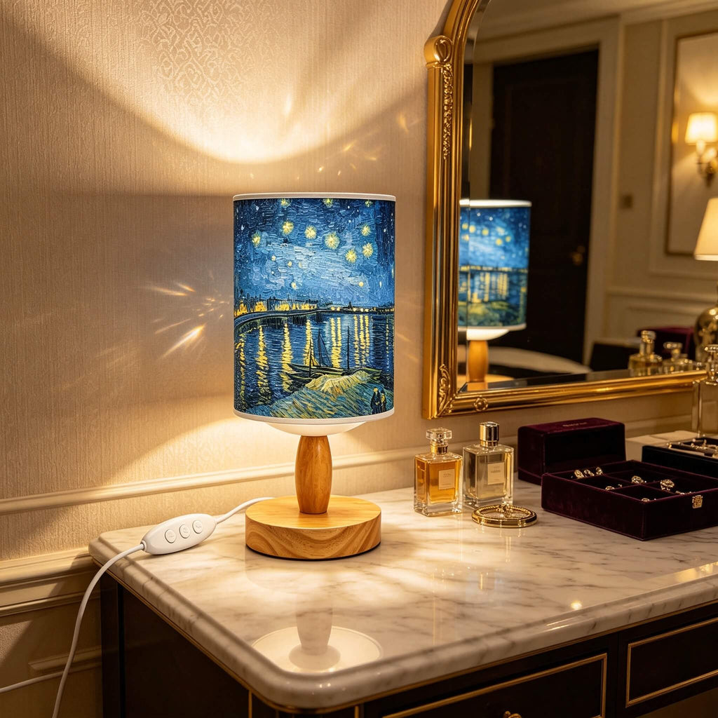 Van Gogh Irises PLA Eco‑Friendly Table Lamp ✨ Button Dimmable Art Bedside Lamp, Aesthetic Impressionist Home Decor Gift
